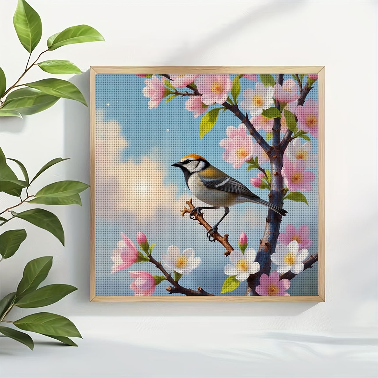 Cross-Stitch Kit Featuring Design of A Bird on a Branch