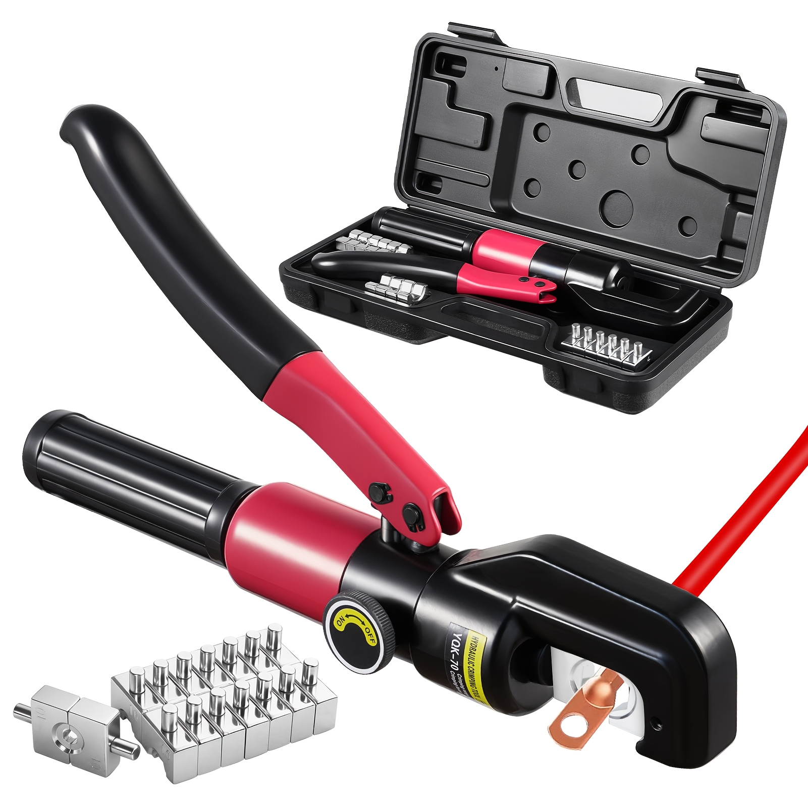 Image of Hydraulic Crimping Tool 8 12 Awg To 2/0 Awg, Hand Crimper Tool Electrical Terminal Cable Wire Tool Kit With 8 Pairs Of Dies, Hydraulic Hose Crimper For Electrical Terminal Cable Wire
