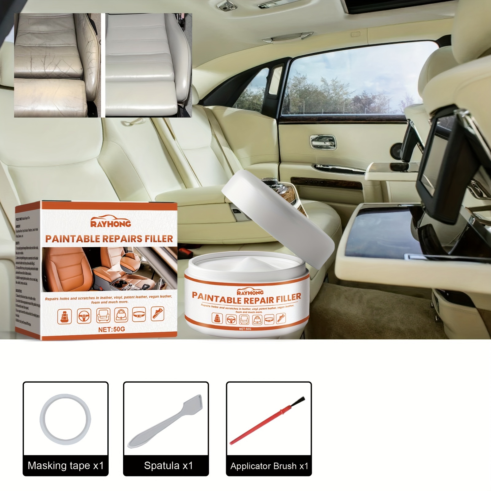 

Rayhong Paintable Leather Repair Filler: Revitalize Your Leather With Our Penetrating Paste - Suitable For Cars, Sofas, Shoes, And More