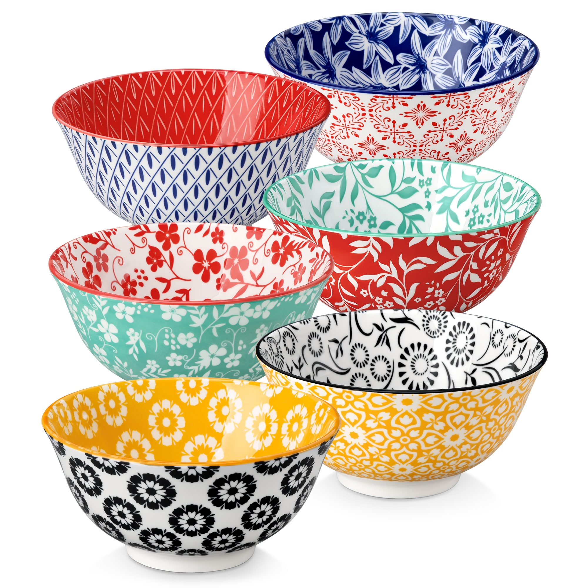 Image of Cereal Bowls 6pcs Soup Bowl Multicolor Porcelain 24oz Bowls Set Large Salad Bowls Dessert Bowl