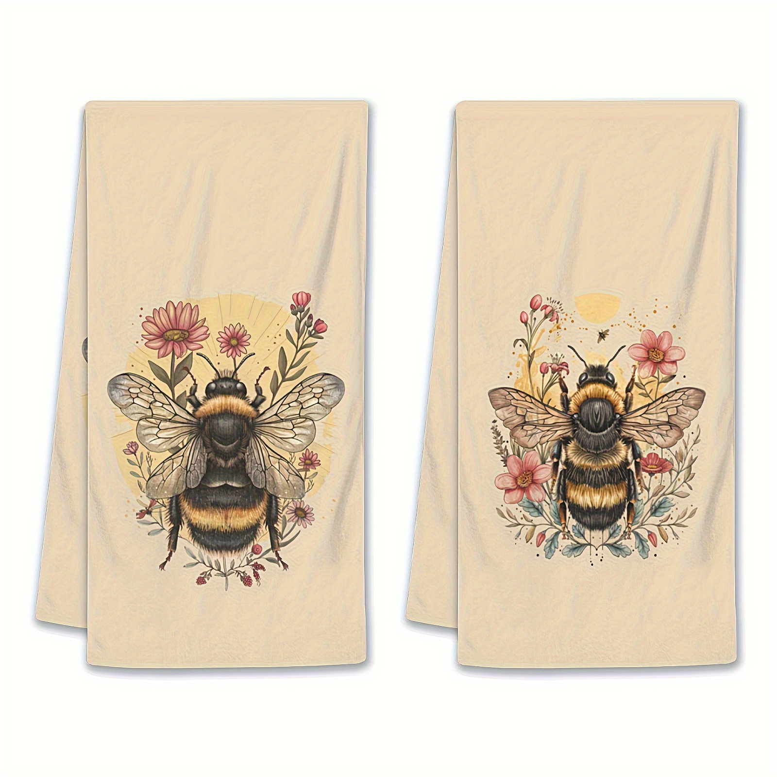 

2-piece Ultra-soft Polyester Kitchen Towels - Daisy, Bee & Red Roses Design | 18x26 Inch | Perfect For Holiday Decor & Everyday Use