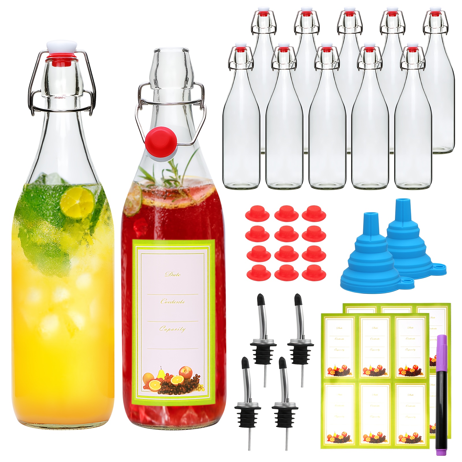 4/8/12pcs-16oz Glass Bottles With Stopper For Kitchen Organizers And Storage, Vanilla Extract, Juice, Kombucha, Honey, Vinegar. Local Warehouse
