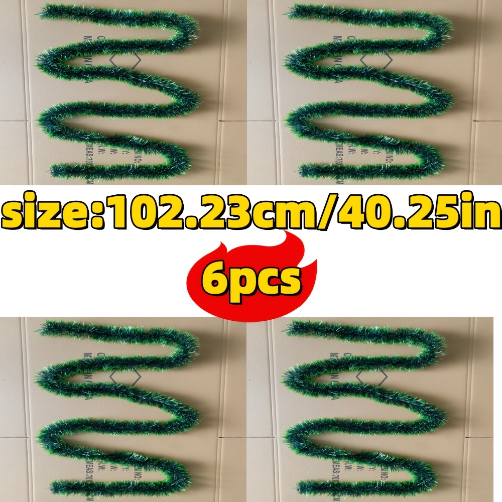 TEMU 6pcs Of 40.25-inch Realistic Green Christmas Decorative Vines, Christmas Tree Decorations, Plastic Material, Easy To Hang, Luxurious Christmas