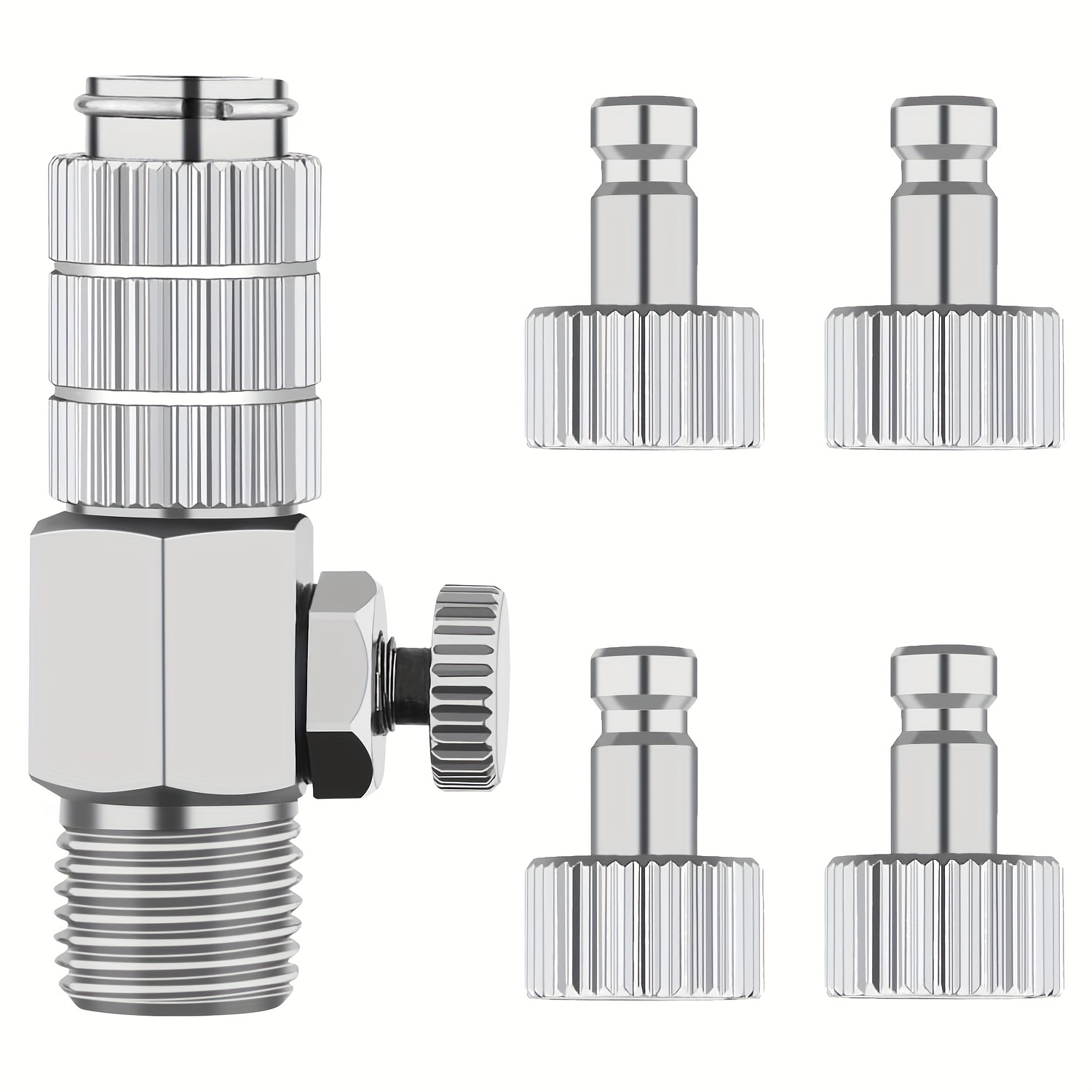 

Adjustable Airflow Quick Disconnect Coupler For Airbrushing - 5 Threaded Ends, Metal Construction, No Electricity Required