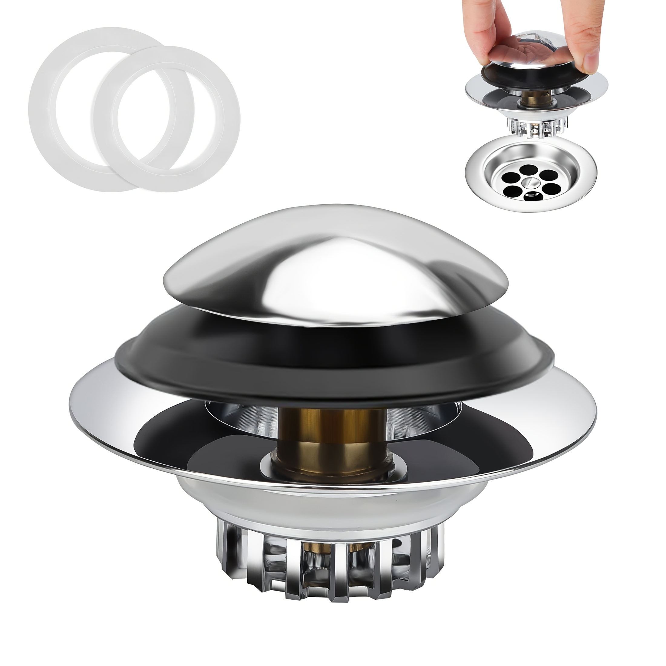 TEMU 1pc 2 In 1 Bathtub Drain, Anti-clogging Bathtub Plug & Hair , Pop- With Filter Basket, Universal Bathroom Sink Water Plug, For 1.45-1.8" Drain Shoe