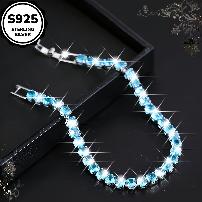TEMU 1pc S925 Silver Minimalist Square - Sparkling Zirconia Unisex Jewelry, Perfect For Daily Wear And Parties, Colorful Synthetic Oxide Zirconia