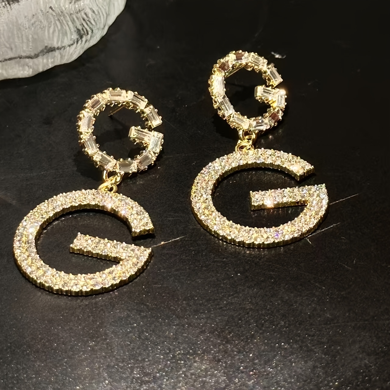 TEMU 1 Pair Light Luxury Double-layer G Earrings, Up And Down Double-layer Hollow Split Pendant, Suitable For Evening Parties, Bringing A Sense Of