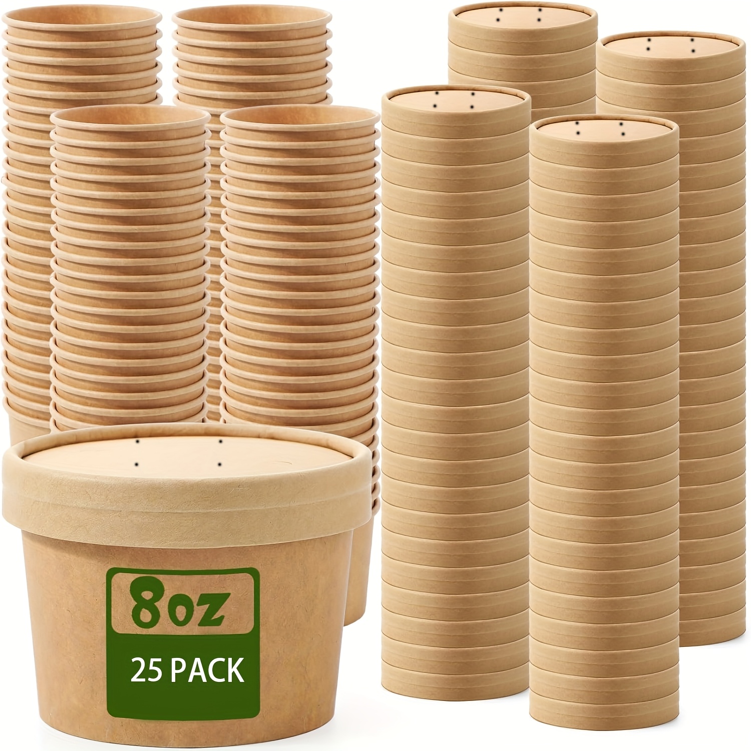 Image of 25/50/100 Pack 235ml/8oz Paper Soup Containers With Lids Disposable Paper Food Containers With Vented Lids Ice Cream Bowls Soup Cream Cups For Restaurants