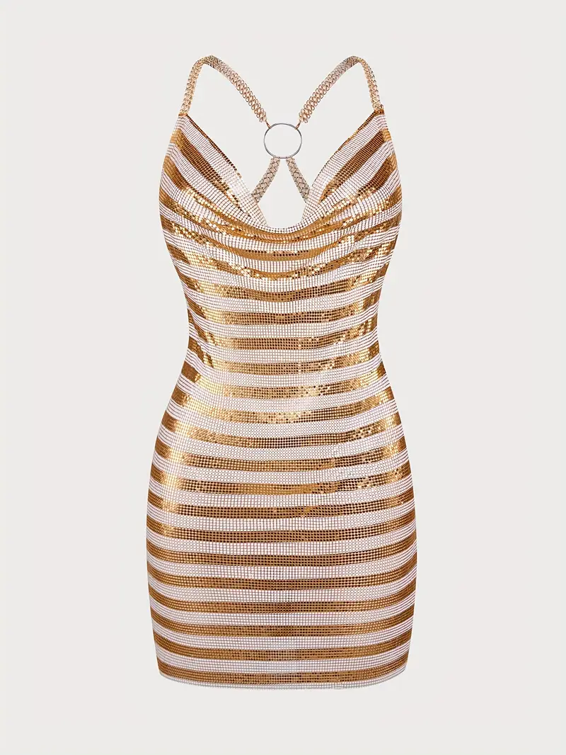 metallic striped backless dress cami metallic - Temu Switzerland metallic striped backless dress cami metallic - Temu Switzerland