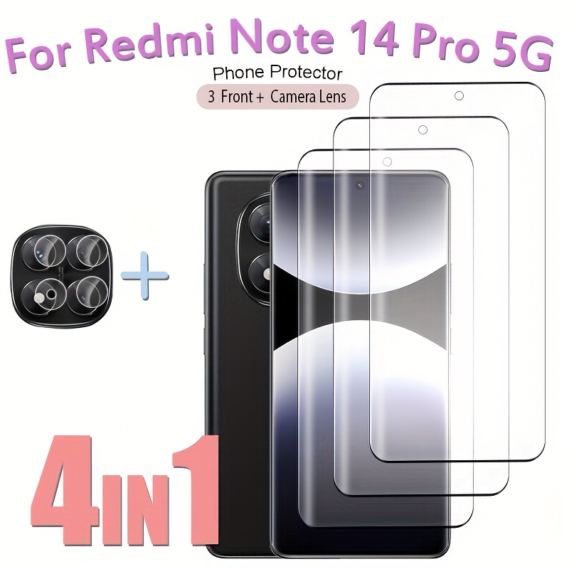 E-shop (3+1) für Redmi Note 14 Pro 5G Vollständig 3D Gebogenes Schutzglas 4 in 1 Displayschutzfolie Geeignet für Redmi Note 14 Pro 5G Objektivfolie 3