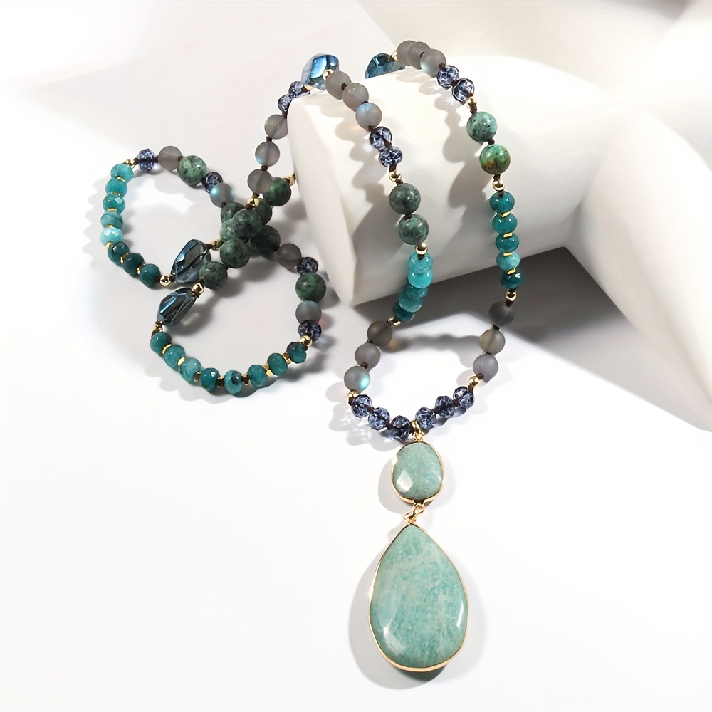 Spring Bohemian Women's Natural Stone Knot Necklace