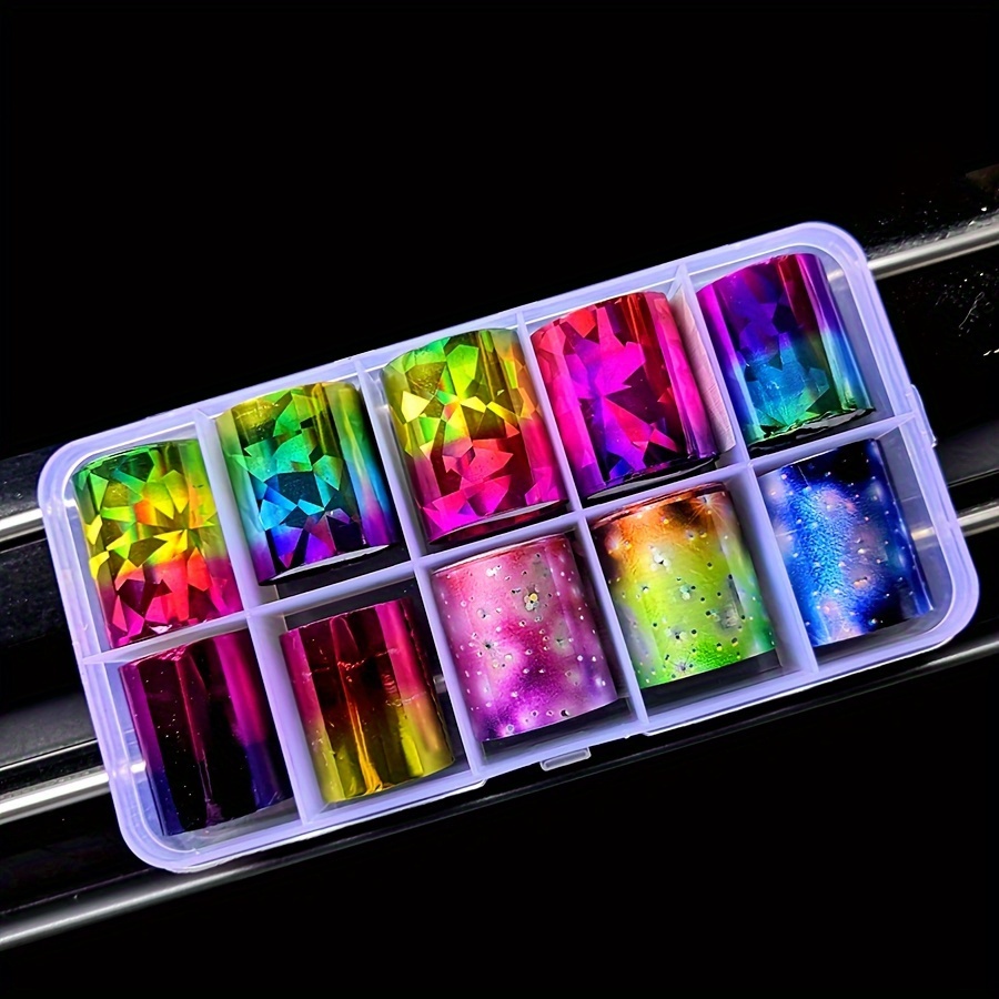 Nail Stickers Fully Covered With New Christmas Snowflakes, Colorful Starry Sky Stickers, Laser Hot Stamping, Geometric Graphic Transfer Printing, Nail Stickers, 10 Colors, 12 Colors, 24 Colors