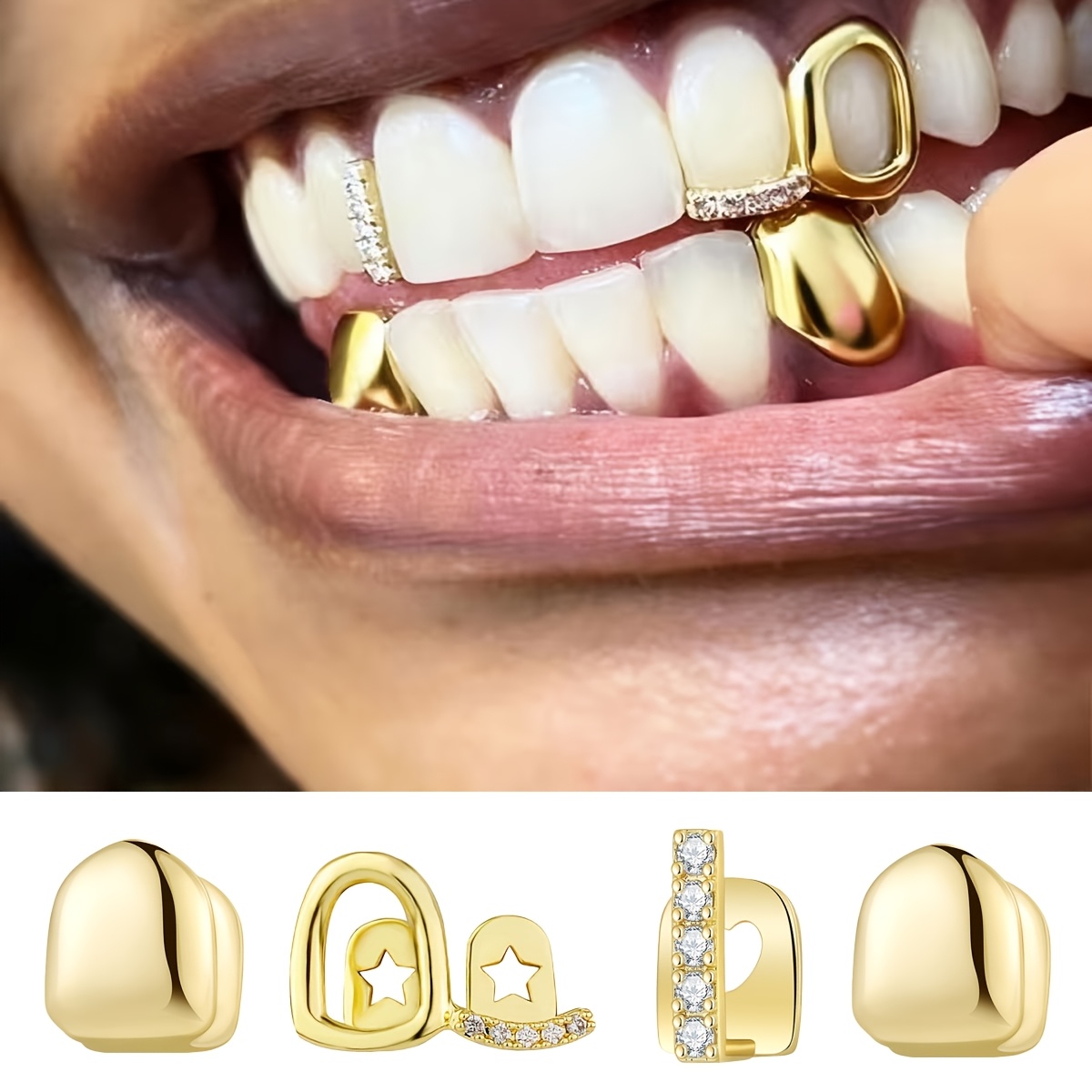 one or four hip hop grills cool synthetic cubic zirconiaia studded unisex tooth decorations daily and festive dental accessories