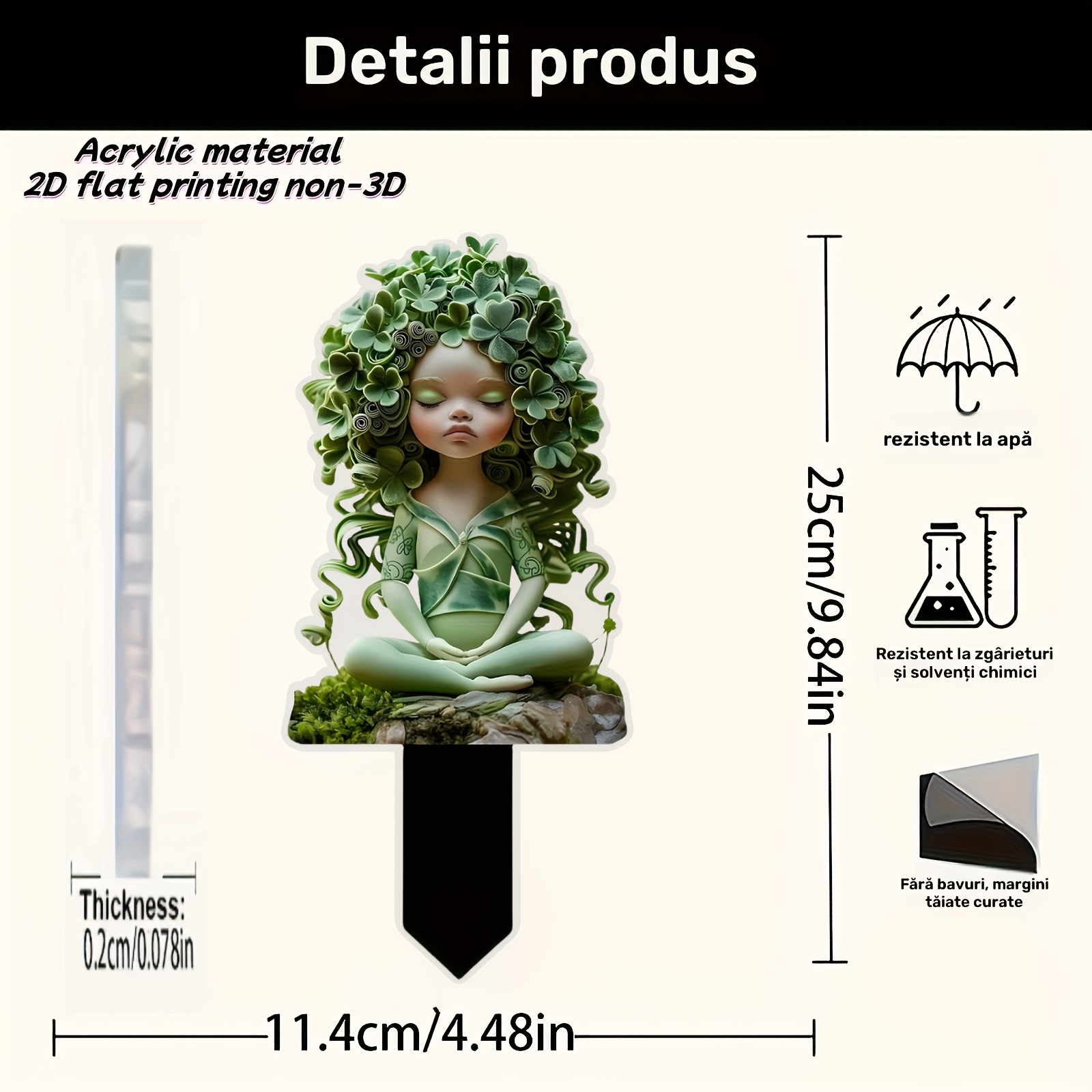 2d Flat - [2d Flat] 1pc/2d Plane Bohemian Style Meditation On Green Leaf Acrylic Material Garden Plaque -9.84 * 4.48 Inches/flower Pot Decoration, Outdoor Courtyard Artwork
