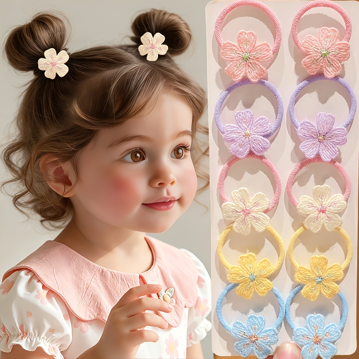 Image of 10pcs Y2k 's Floral Hair Ties, Soft Dopamine Hair Bands For Girls. Suitable As Gifts For Adorable Girls, 's Day Gifts, Back-to-, Daily Casual Wear, , Birthday Parties, And . Cute And Hair