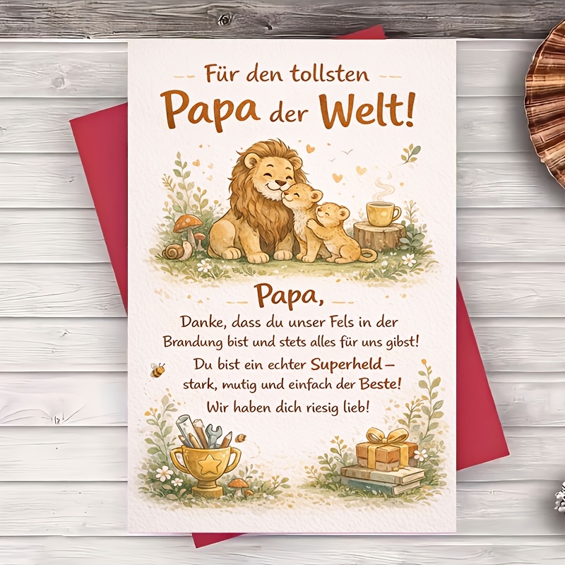 Image of 1 Envelope And 1 Greeting Card Fathers Day Greeting Card Cute Lion Dad Design For Husband Brother Or Grandpa Ideal For Birthday Thank You Appreciation From Or