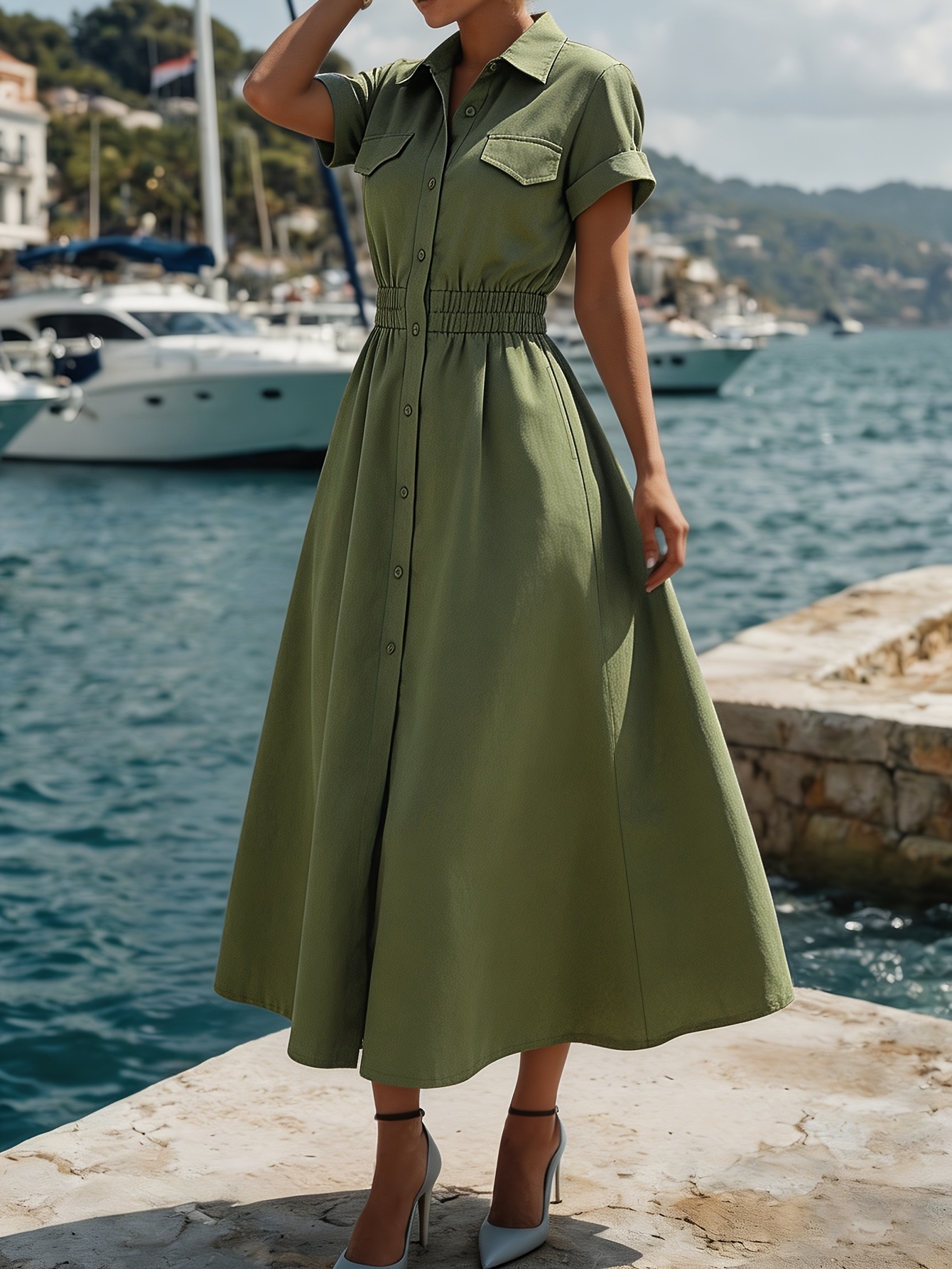 strapless open back dress Women's Olive Dress Green main image 0