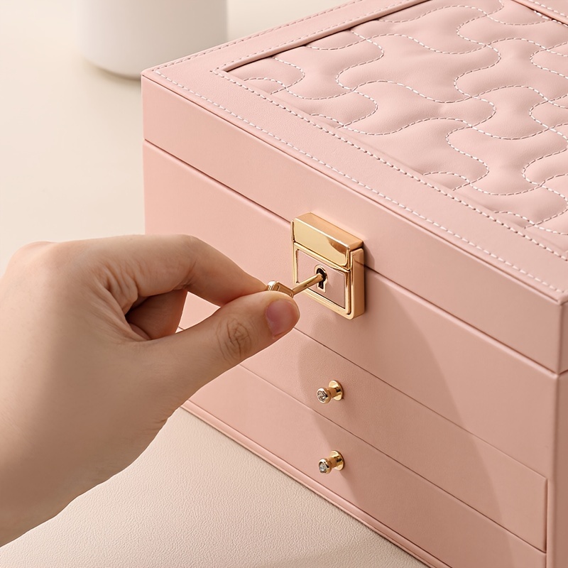 1pc large multi tier jewelry box with lock double drawer multi functional storage box for necklace rings earrings watches Product details 8