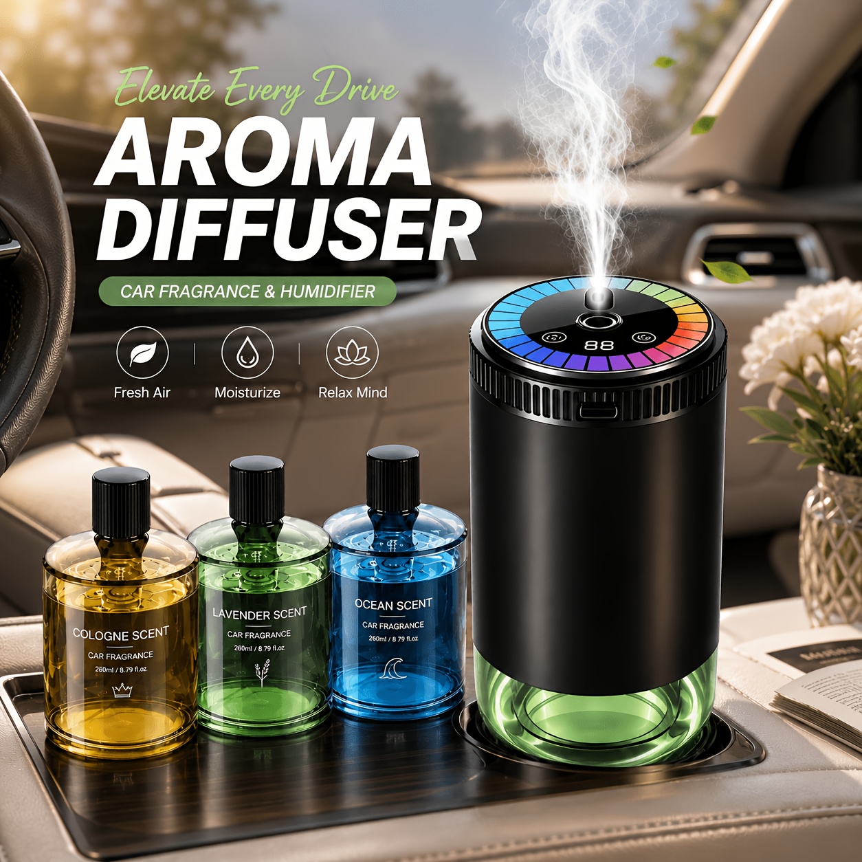 TEMU Diffuseur de parfum intelligent rechargeable pour voiture, de voiture portable, élimine les odeurs à de la voiture, convient à tous les modèles