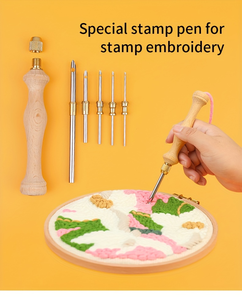 1pc adjustable embroidery punch pen with 3 5 needles   handle multi needle tube for thick yarns diy craft carpet stitching tool details 0