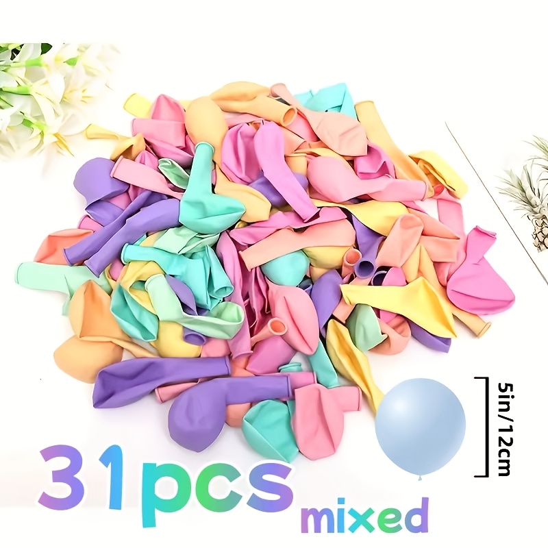 TEMU 31 Maca Mixed Color Balloon Set -5-inch Colored Latex Balloons. Perfect For Birthdays, Weddings, Valentine's Day, Thanksgiving, Mother's Day,