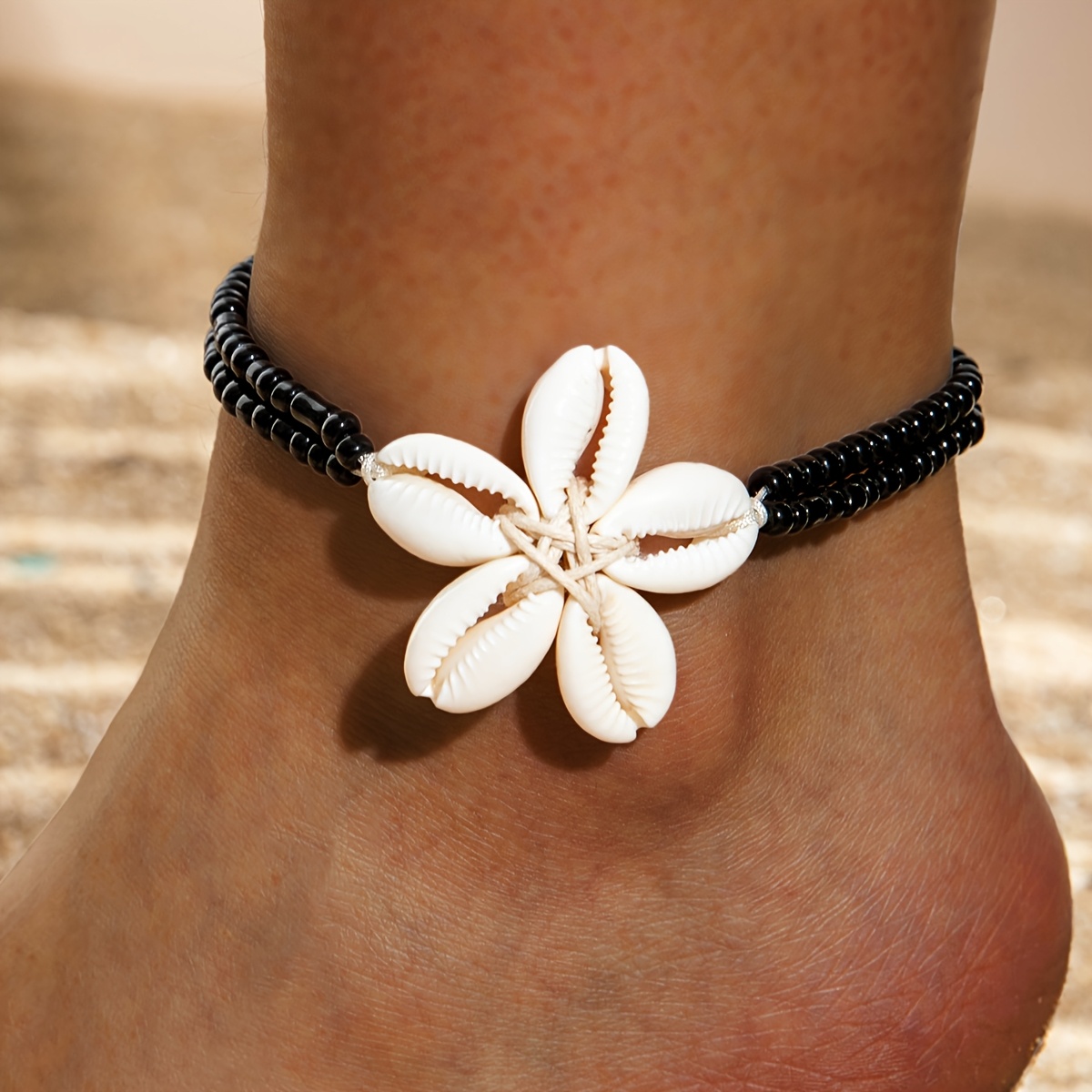 Bohemian Ocean Style Resin Scallop Woven Flower Anklet