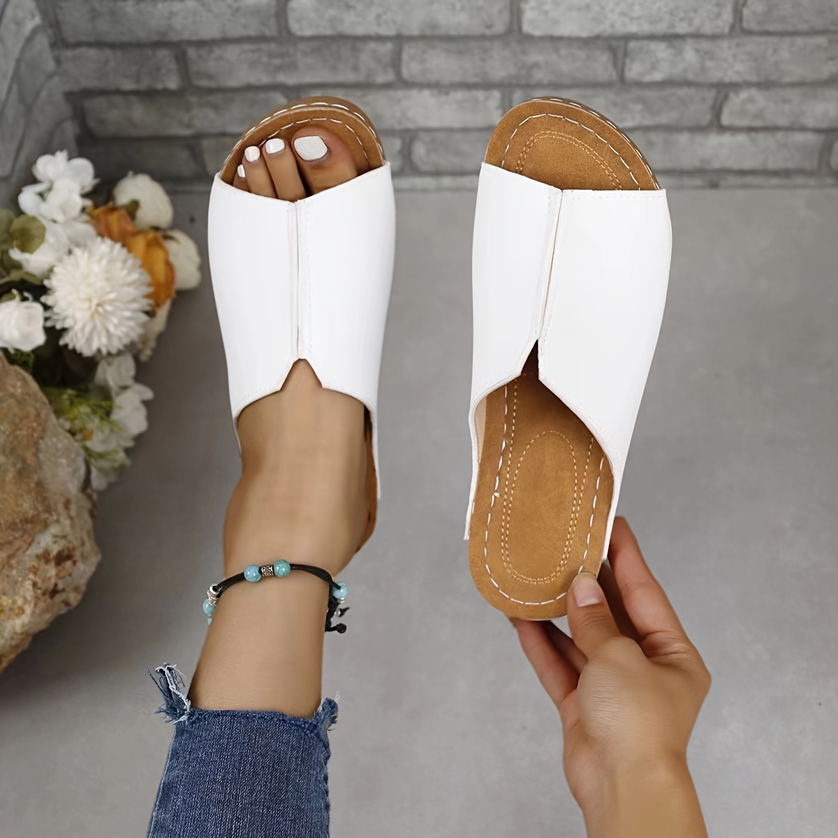 solid color stylish sandals women s platform slip soft sole details 2