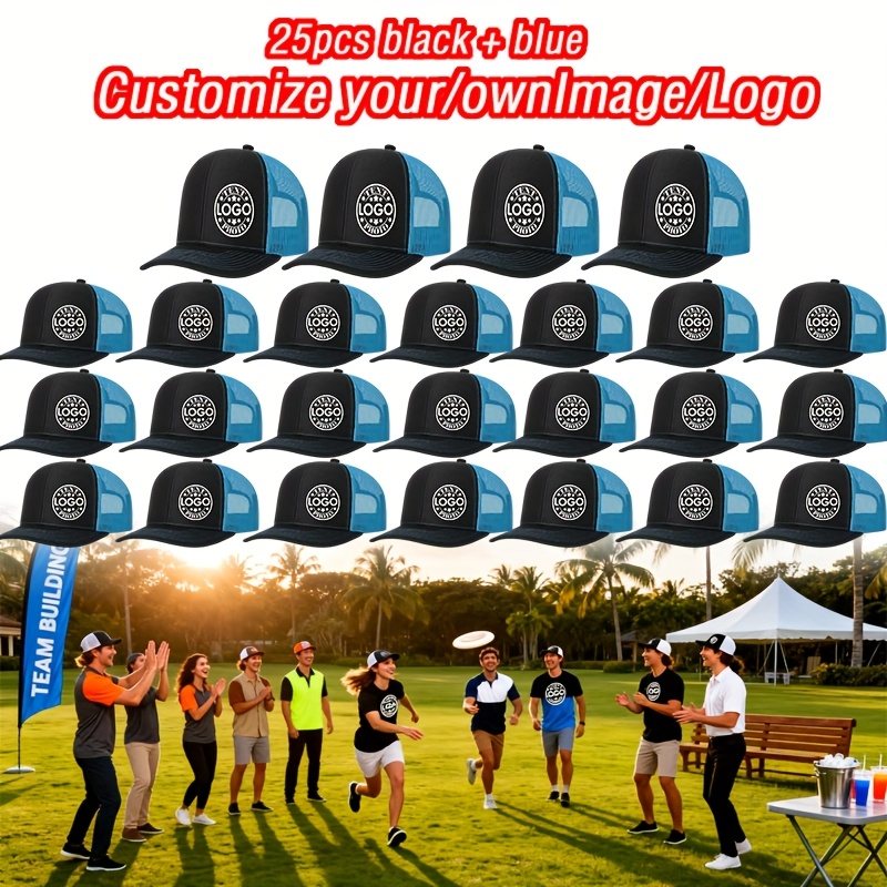 TEMU 25pcs Custom Cartoon Baseball Caps, Retro Mesh Hats With /photo, Wedding Party & Gifts, Unisex Adjustable