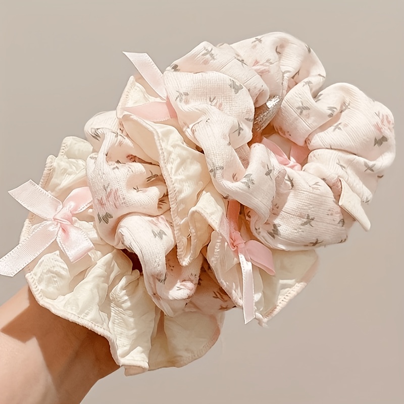 TEMU 4 pezzi Scrunchies con a nastro Ditsy, tessuto in garza arricciata, dolci accessori per capelli Cottagecore per donne i e appuntamenti