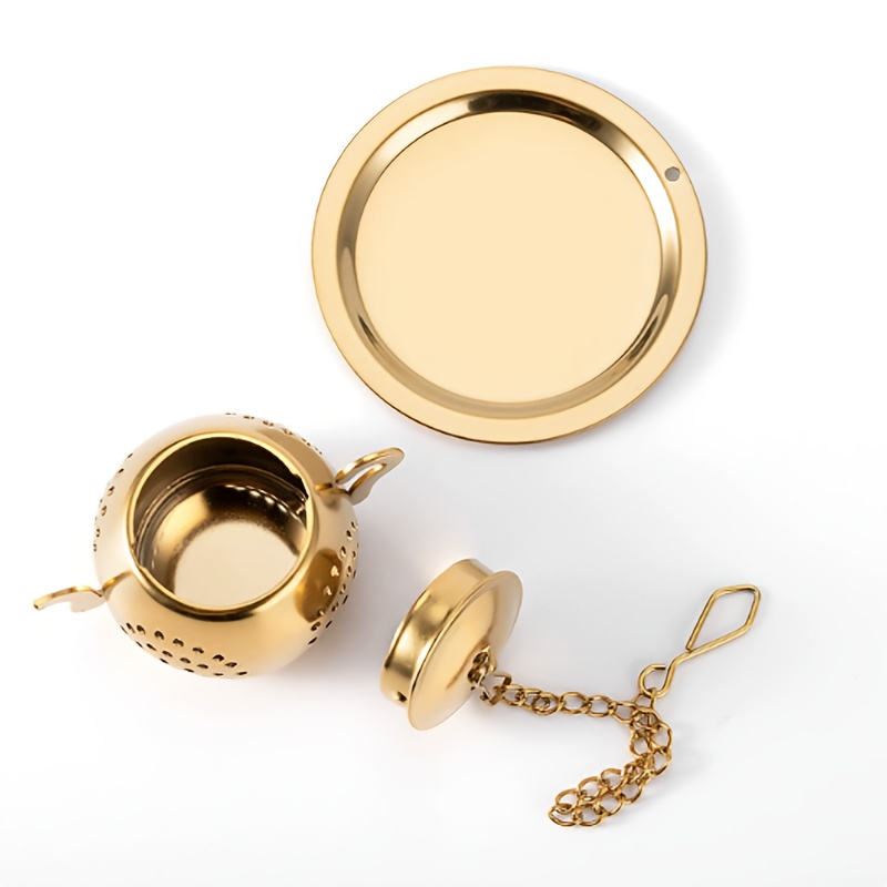 E-shop 1 Stück Goldene Teekanne geformter Edelstahl Tee-Ei Teesieb - Wiederverwendbare Tee-Eier für Kräuter-Gewürztee, Teegeschirr und