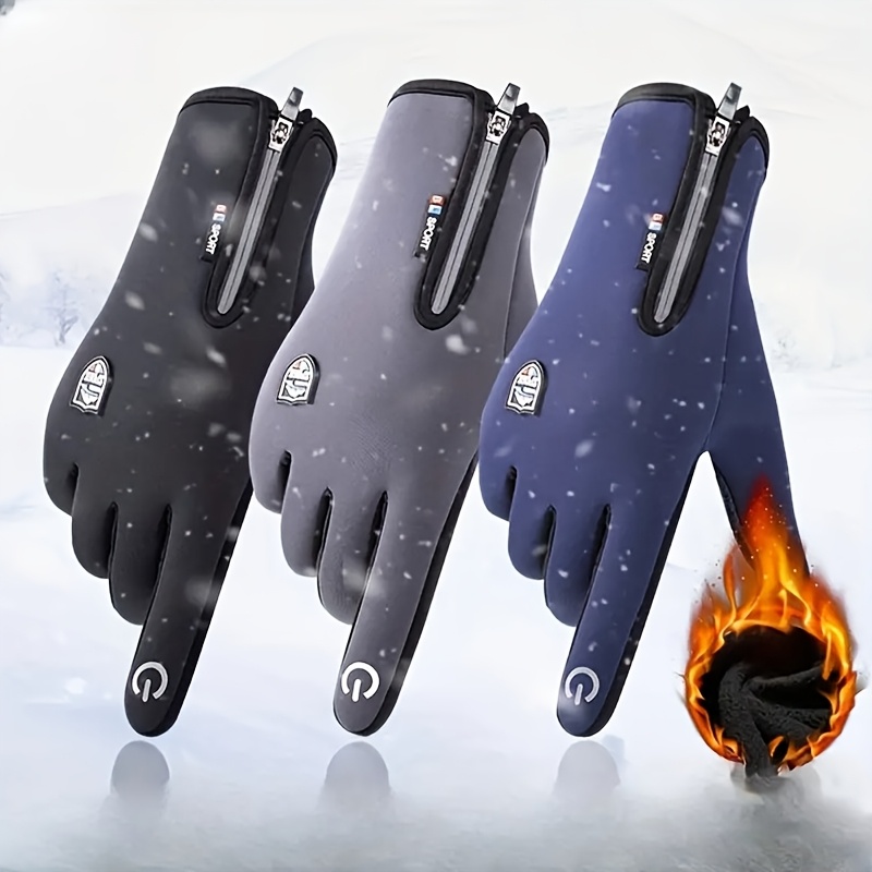 

1 Pair Winter Sports Gloves - Touchscreen Compatible, Anti-slip Grip, Waterproof & , Warm Insulated Touch With Zipper Closure For Cycling, Skiing & Travel, In Black, Charcoal, Navy Blue