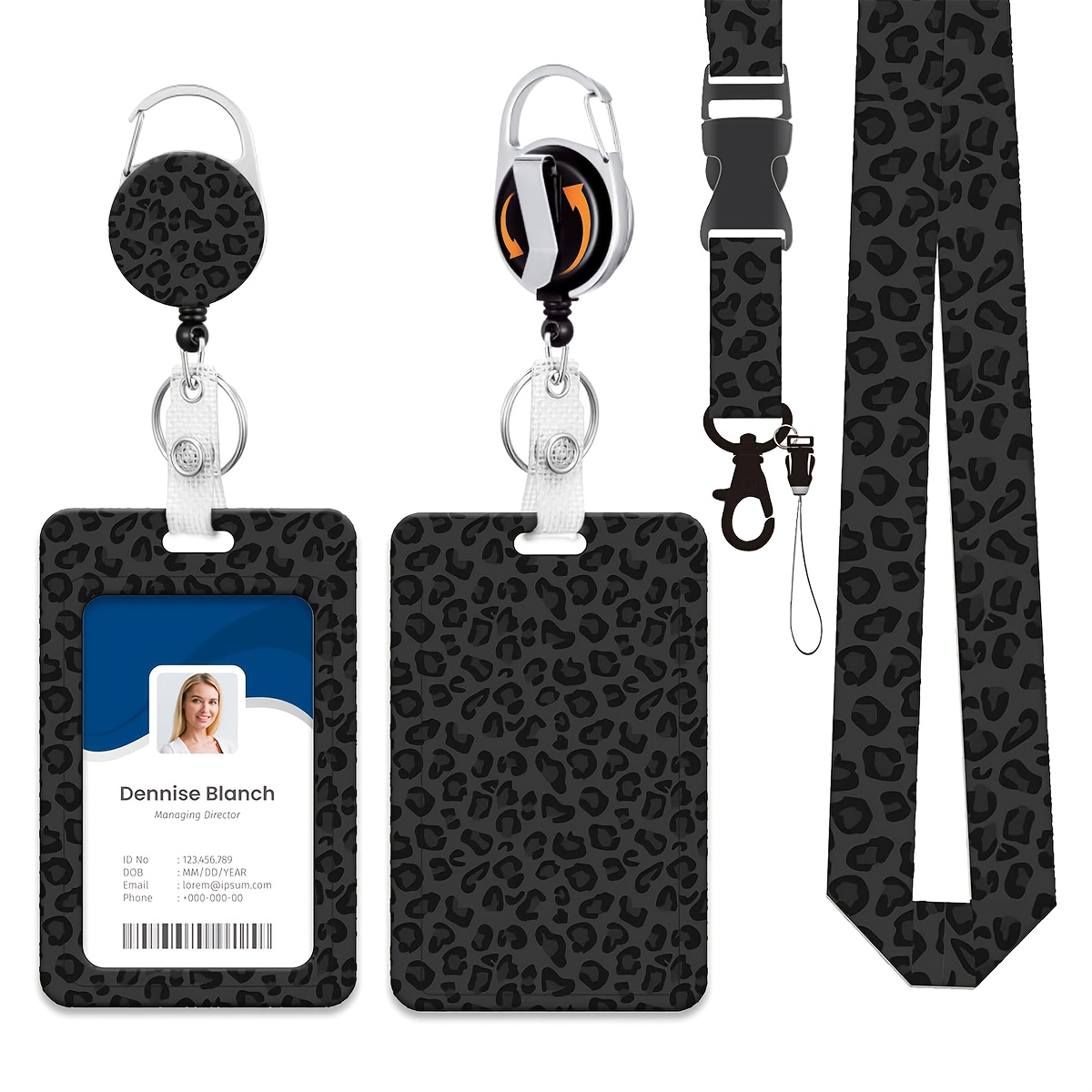 TEMU Porta badge 2D con stampa leopardata resistente, cordino retrattile a rotazione, staccabile per ufficio/scuola, insegnanti/avvocati/ sanitaria -