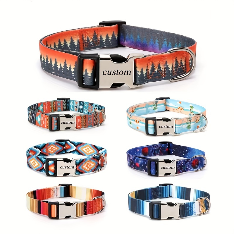 

Personalized Bohemian Style Dog Collar With Custom Engraved Id Tag - Breathable, Comfortable Polyester Fiber Collar For Small, Medium, Large Dogs - Adjustable, Durable With Striped Pattern