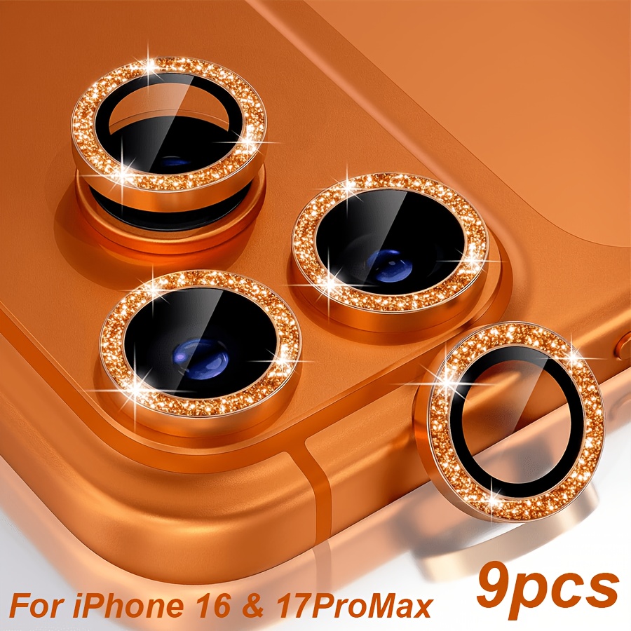 Image of 6/9pcs Luxury Camera Lens Protector For Iphone 16/17 Pro/pro Max | 9h Tempered Glass With Bling | , | Decoration Accessories