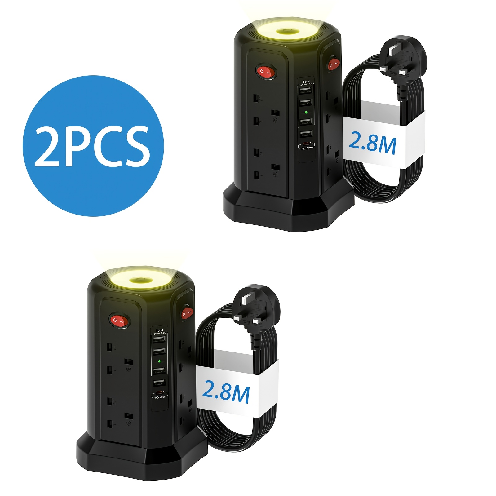 Tower Extension with USB Slots & Night Light