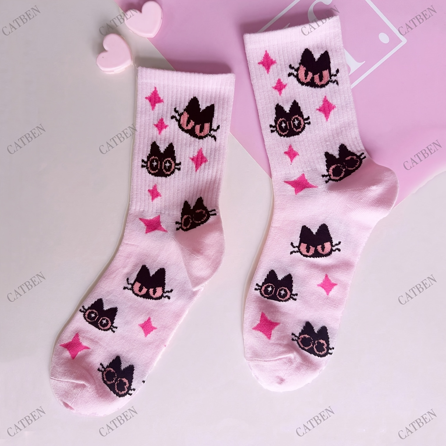 Image of 1 Pair Cute Socks Funny Cat Socks For Women Lovely Socks With Gifts For Cat Lovers Cute Kitten Pattern Sock For Casual Wear Comfy Pet Socks Novelty Socks For Party Mew Socks Winter Warm Trendy Socks