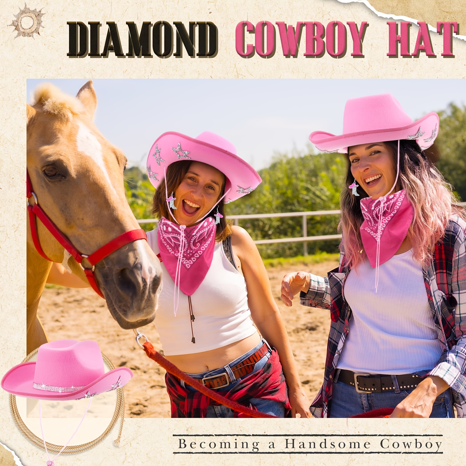 4pcs western cowgirl costume set women pink cowboy hat Temu