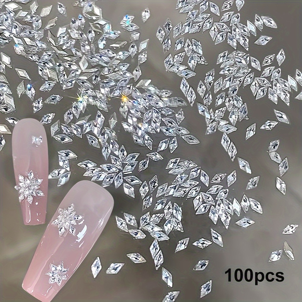 

100pcs White Rhinestone Nail Art, 3mm Mini Diamond-shaped Nail Rhinestones, Diy Nail Decoration, Unfragranced, Nail Accessories For Manicure And Pedicure