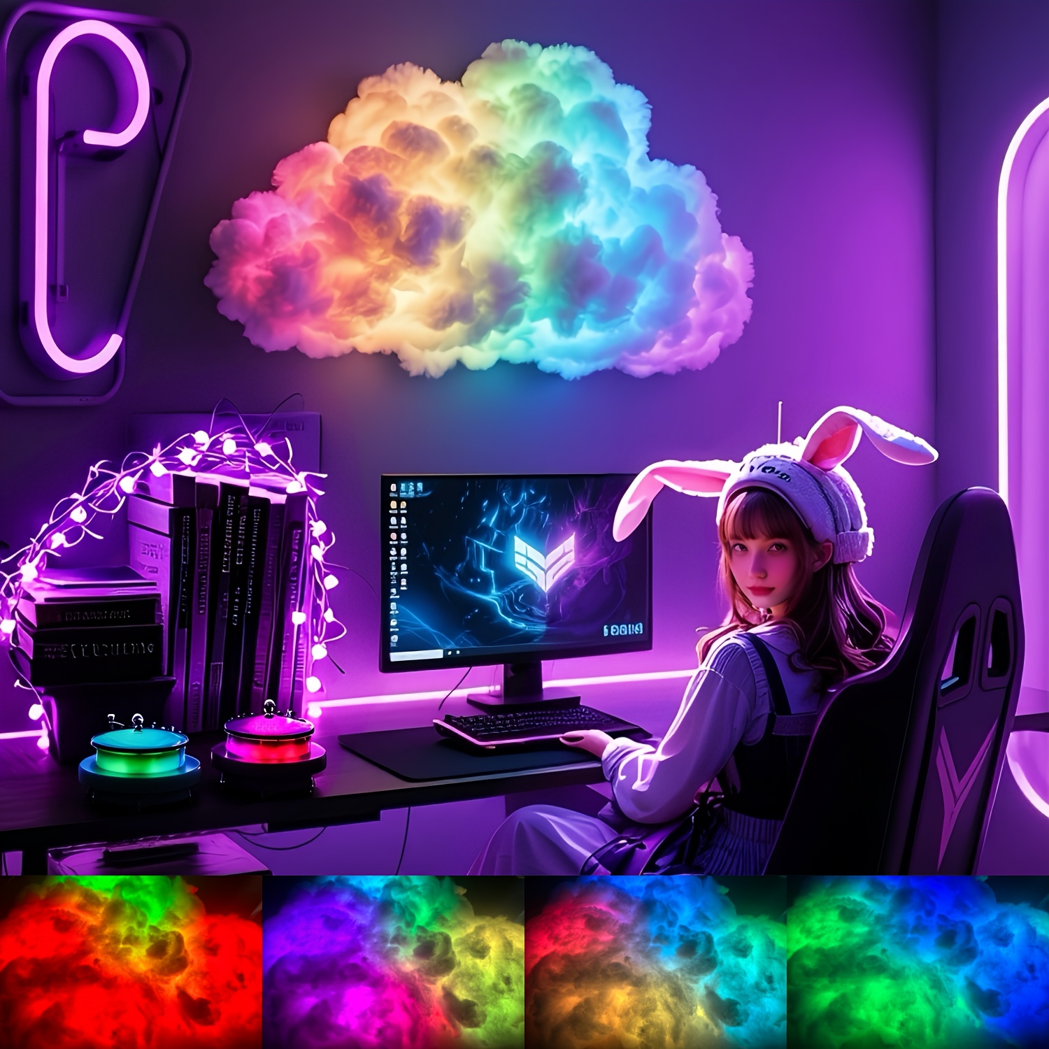 Veilleuse Intelligente de 106 cm avec Synchronisation Musique, Alimentée par USB pour Bureau à Domicile, Chambre, Salle de Jeux, Espace de Travail, Lueur Éclatante pour Cadeau de Noël, Fêtes et Restaurants