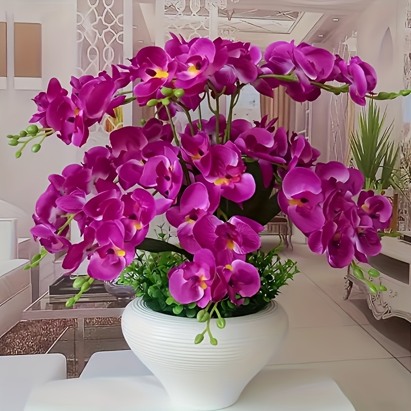 4pcs  s artificiales phalaenopsis   calidad y hermosas, plantas de   artificiales realistas, adecuadas para decoraciones de  , decoraciones interiores y exteriores para todo el año (moradas) 0