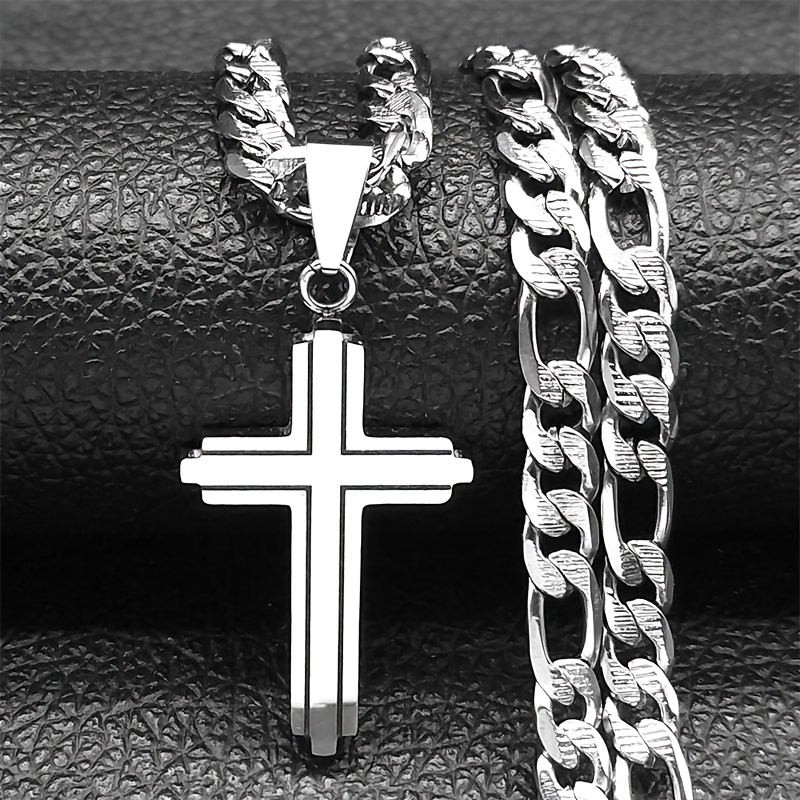 Image of 304 304 Stainless Steel Cross Necklaces For Men Women Golden Silvery Hip Hop Man Necklace Jewelry Collar Hombre Nzzz1331s02