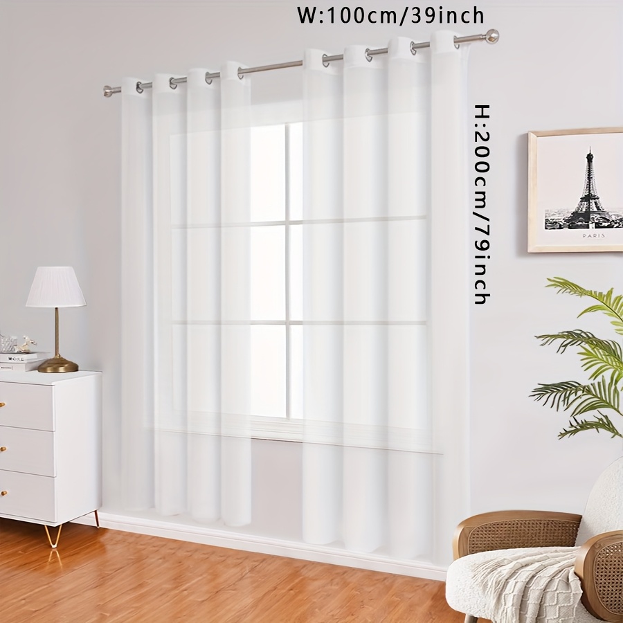 TEMU 2pcs, Textured Grommet Blackout White Minimalist Style Sheer Curtains, Romantic Atmosphere Window Transparent Curtains, For Living Room Bedroom,