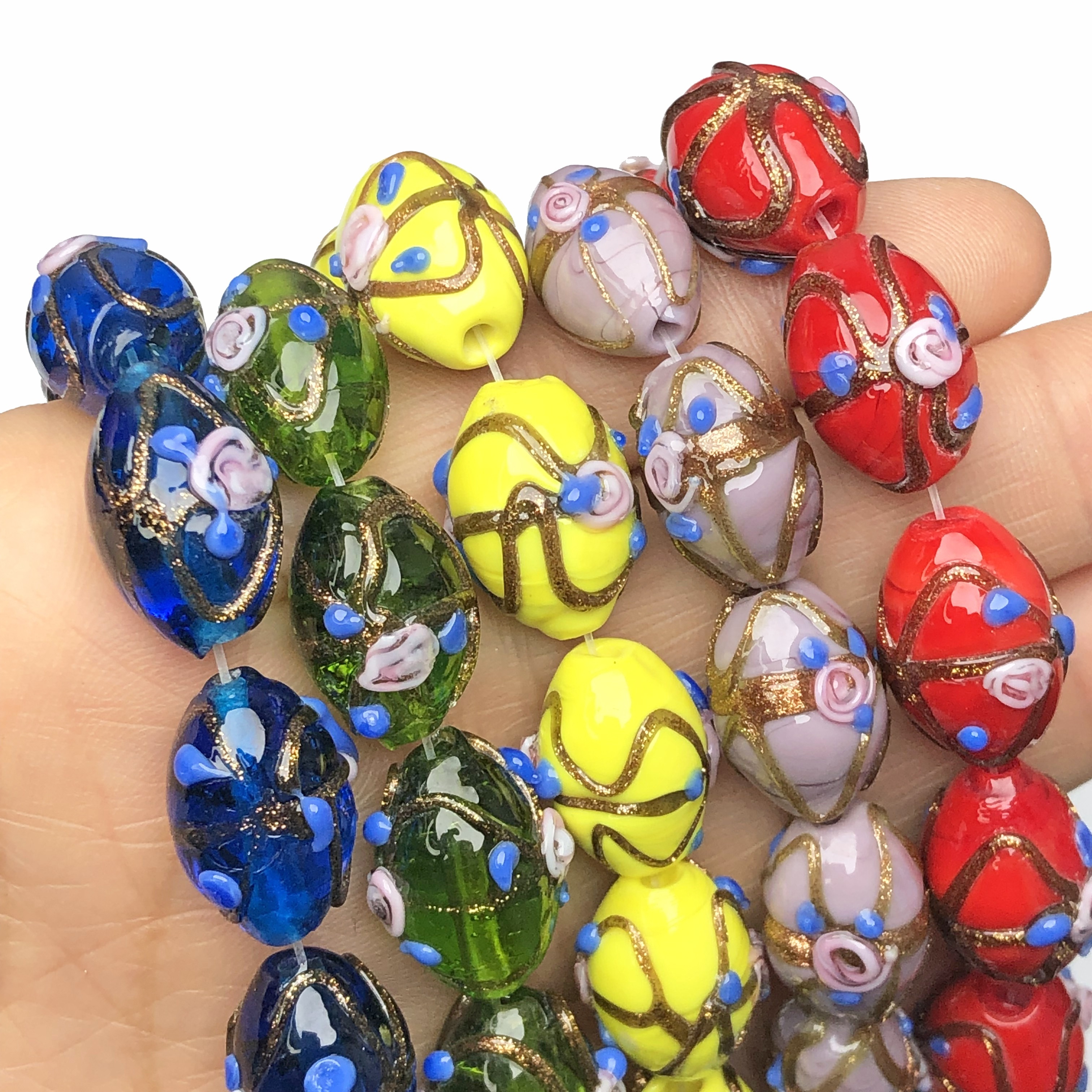 

5pcs Mixed Color Czech Glass Floral Pattern Oval Spacer Beads 11x16mm For Diy Necklace, Earrings, Bracelet, Hairpin Pendant Accessories, Handmade, Scattered Beads