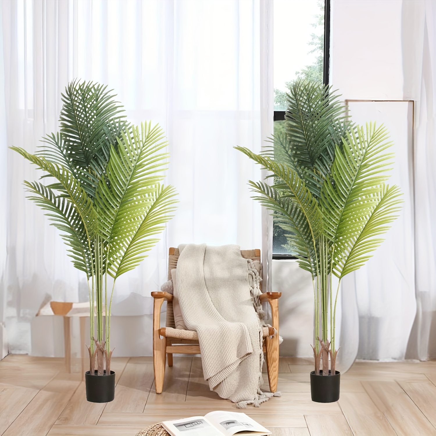 

53.1in/66.9in Artificial Palm Tree Indoor Plant Tall Fake Tropical Paradise Palm Tree In Pot With Design Tree For Home Office Living Room Bedroom Farmhouse 2pcs