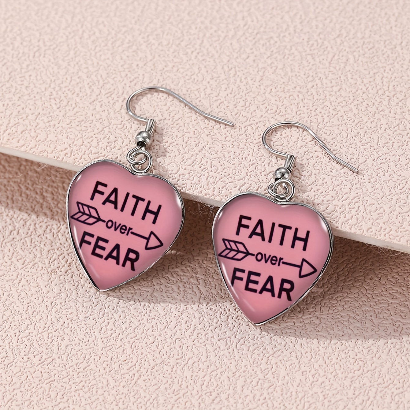 TEMU A Pair Of Heart-shaped Earrings With 'faith Over Fear', Jewelry Additions