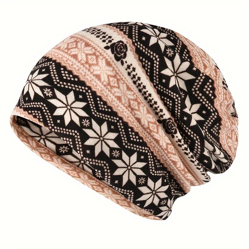 Chic Snowflake Print Beanie, Soft & Warm Skull Cap