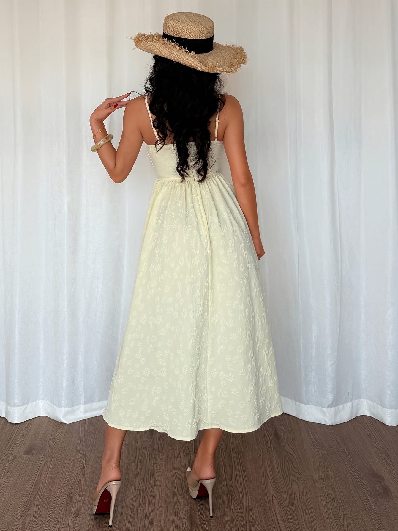 womens summer length dress textured floral jacquard - Temu Oman