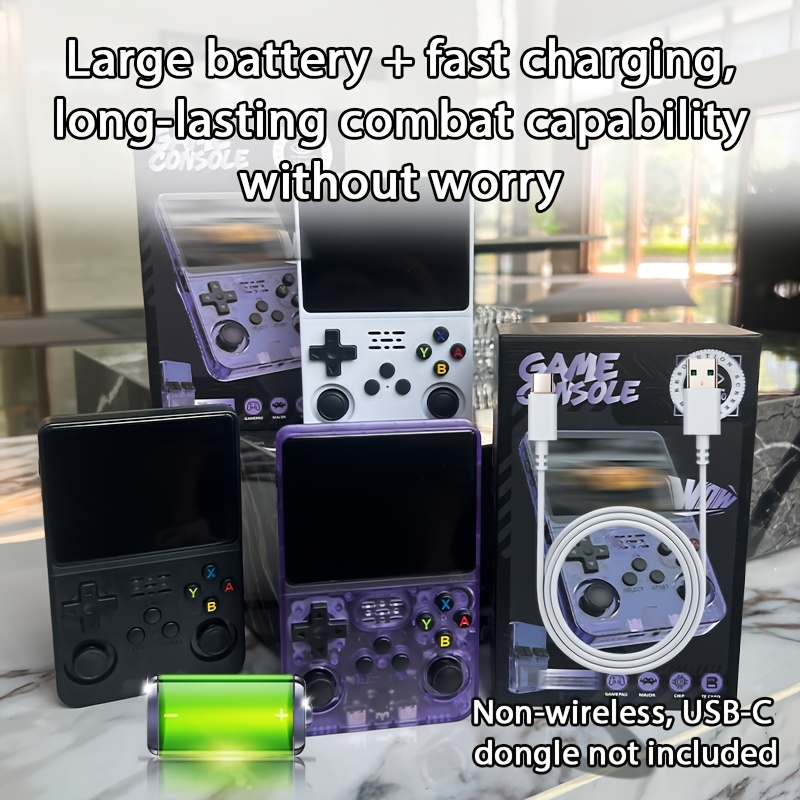 Portable cool game console, with 3.5-inch display, built-in arkos system, soft color screen, protect your eyes, ensure vivid and clear pictures, enjoy the game experience, equipped with 64GB large-capacity memory card, long-lasting battery life