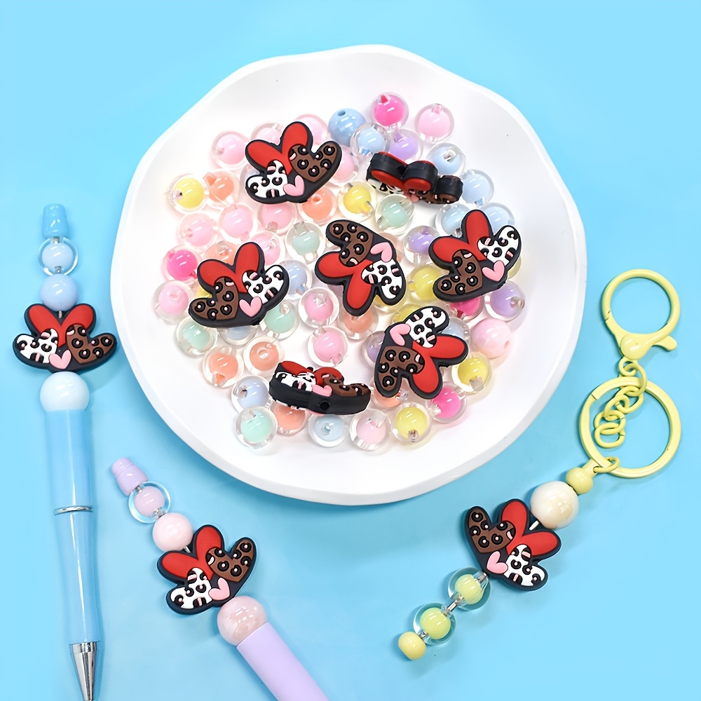 

10pcs/set Valentine's Day Pattern Plastic Beads, Diy Decorative Bead Assortments For Keychain & Pen Accessories, Crafting Loose Spacer Beads, No Pen Included