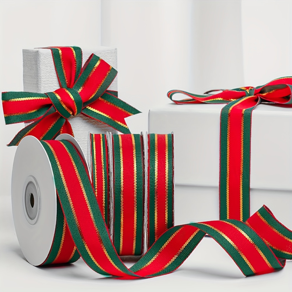 

Ywli Festive Christmas Ribbon - 25 Yards, Red & Green Striped Grosgrain For Gift Wrapping, Bows, And Crafts - Available In 1cm, 1.5cm, And 2.5cm Widths